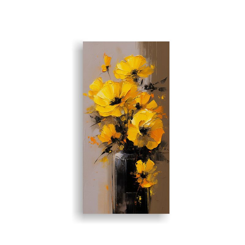 GENERICO - Pintura De Flores Amarillas Y Negras En Lienzo De 50x100 Cm
