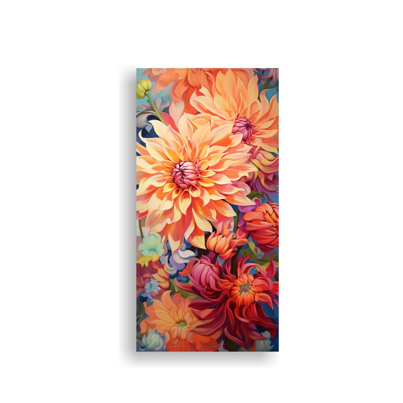 GENERICO - Pintura Abstracta De Flores Dahlias En óleo 70x140 Cm