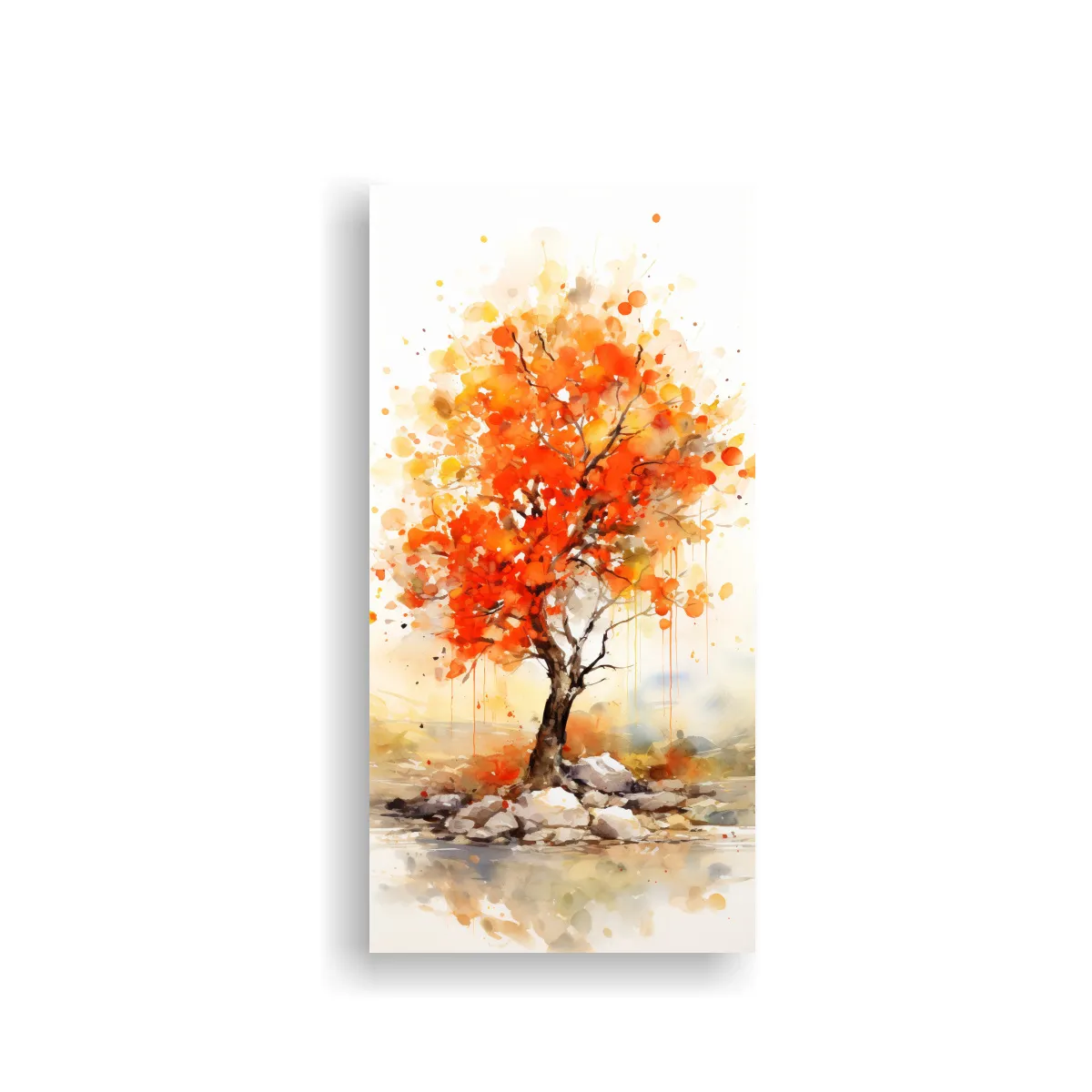 GENERICO - Pintura Abstracta De árbol Naranja Con Colores 30x60 Cm.