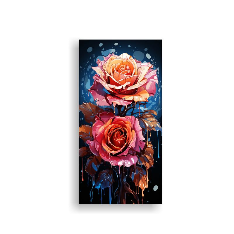 GENERICO - Pintura En Tela Espectacular Con Rosa Coloreada Y 50x100 Cm