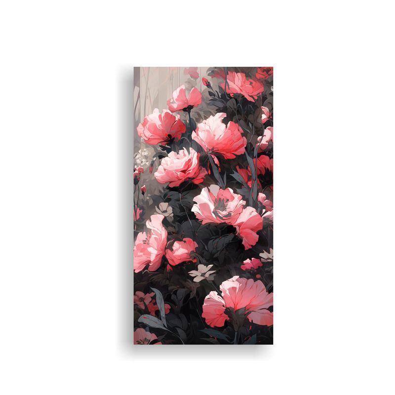 GENERICO - Cuadro De Flores Negras Y Rosadas En Lienzo Para 60x120 Cm