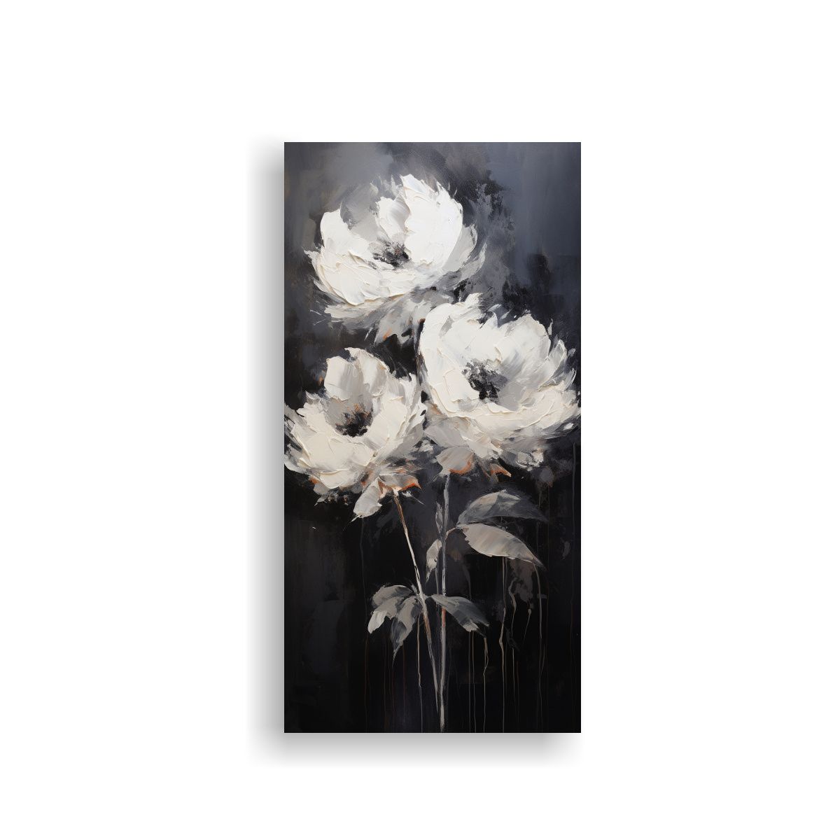 GENERICO - Cuadro Negro De Peonías En Lienzo Estilo 40x80 Cm
