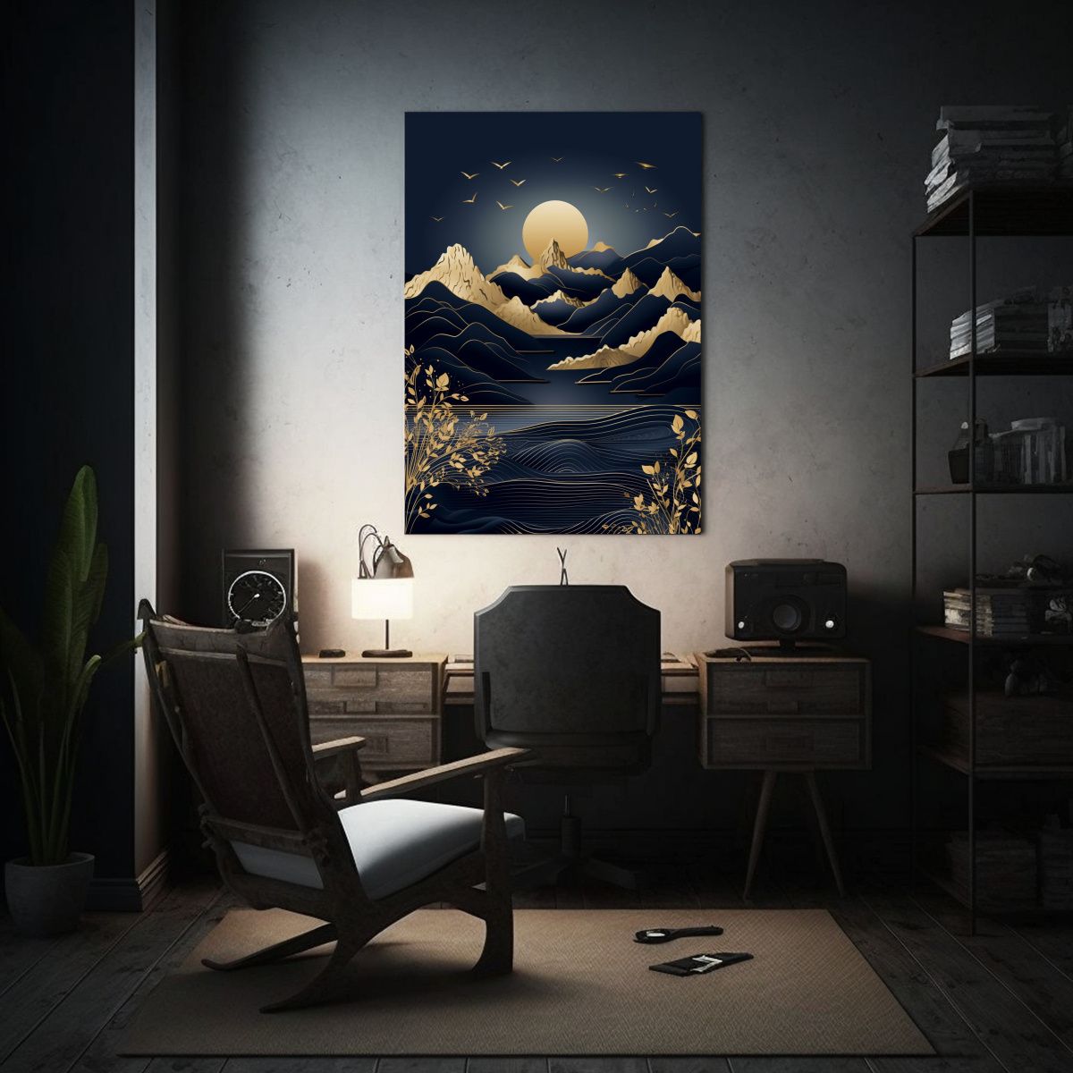 GENERICO - Paisaje Con Montaña Dorada Diseño De Papel 80x120 Cm