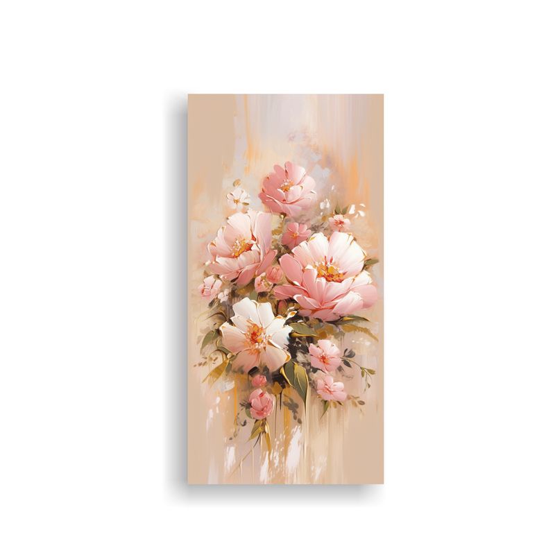 GENERICO - Cuadro Hermoso De Flores En Tono Dorado Y Rosa 40x80 Cm