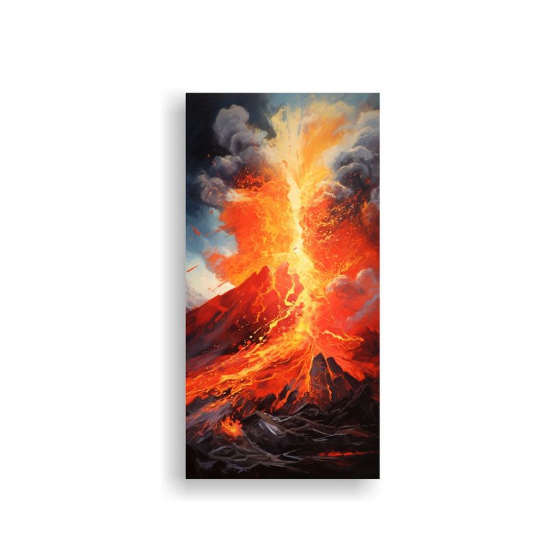 GENERICO - Pintura Abstracta Intensa De Un Volcán En 50x100 Cm