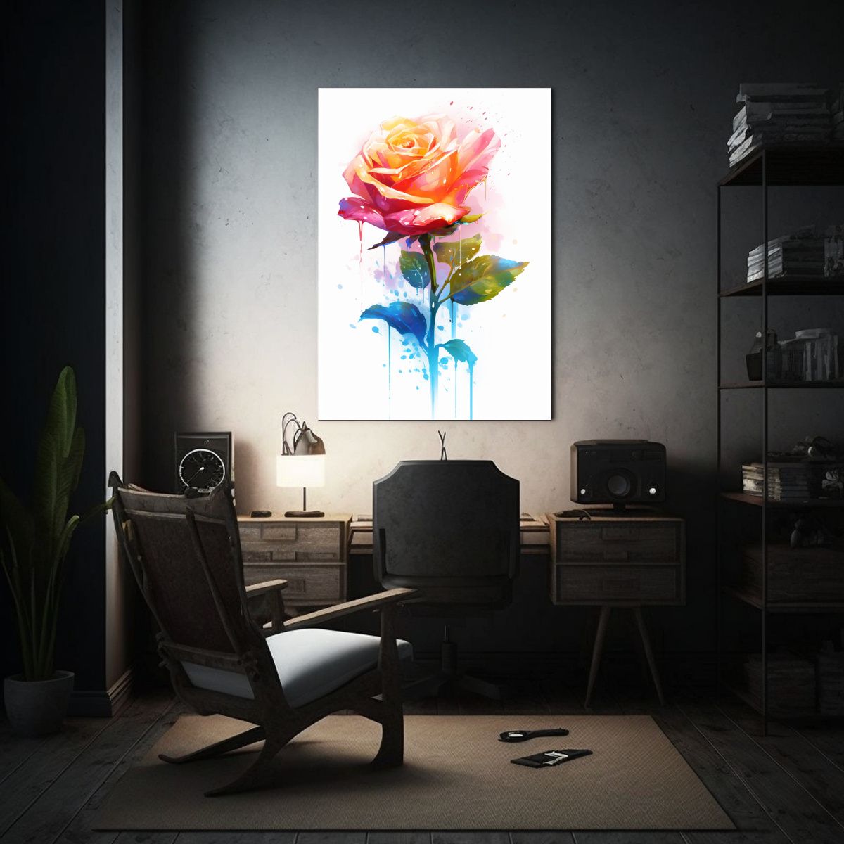 GENERICO - Cuadro Acuarela De Una Rosa Floreciente Arte 80x120 Cm
