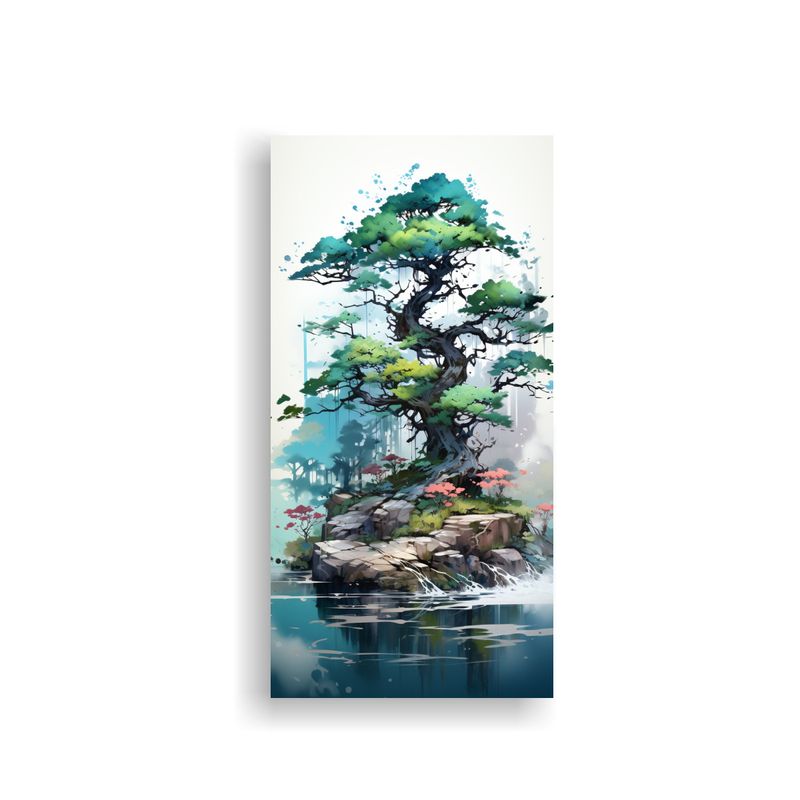 GENERICO - Cuadro Dibujo Clásico Árbol Bonsái De Pino 40x80 Cm