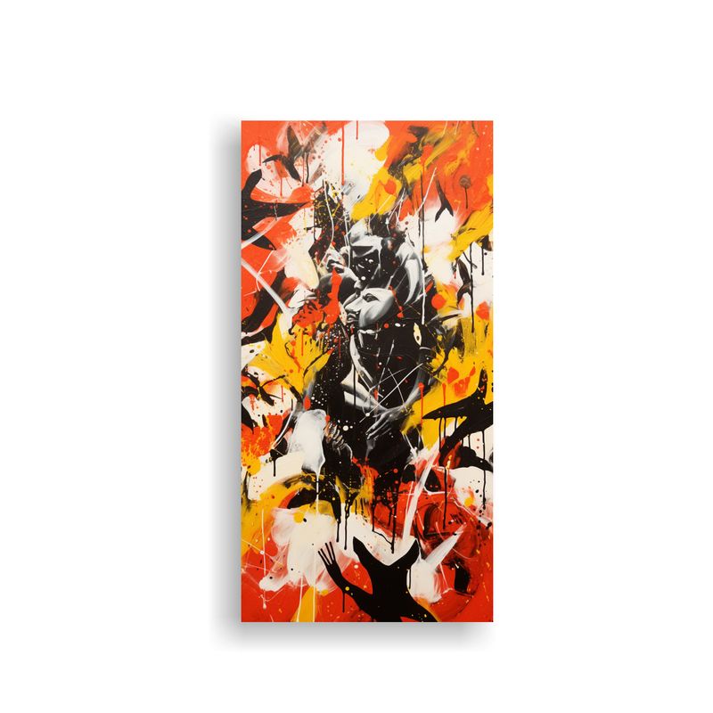 GENERICO - Pintura Abstracta En Tonos Amarillo Y Rojo Sobre 60x120 Cm