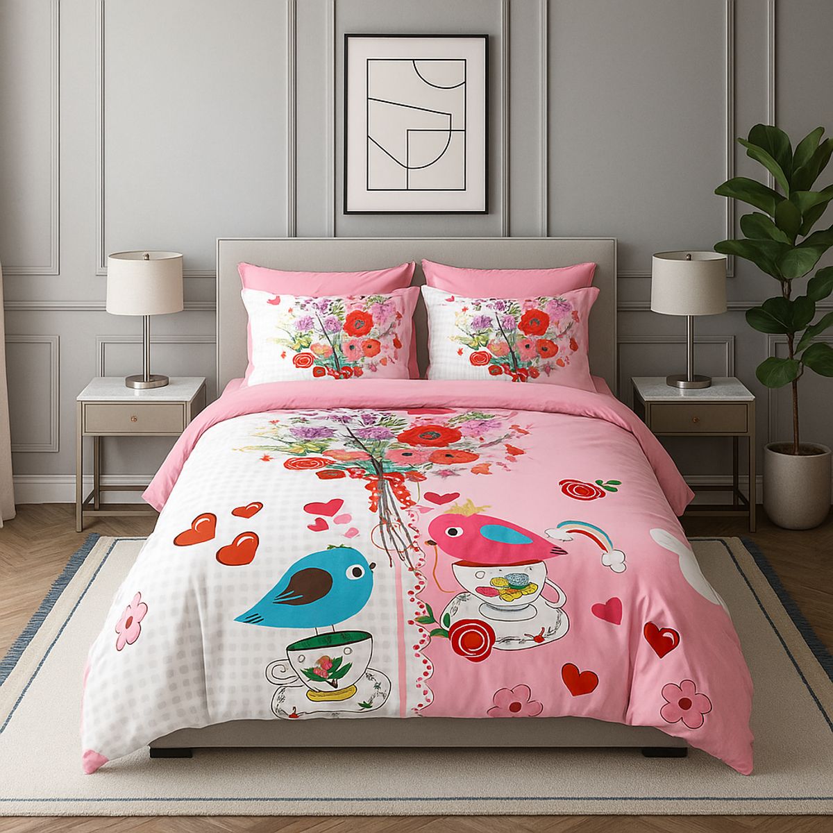 ARMONIA - Quilt verano Birds Pin 15 plazas con funda 50x70 diseño infantil 604
