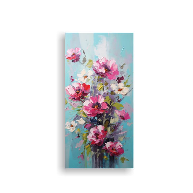 GENERICO - Pintura En Lienzo Con Flores En Colores Turquesa 70x140 Cm