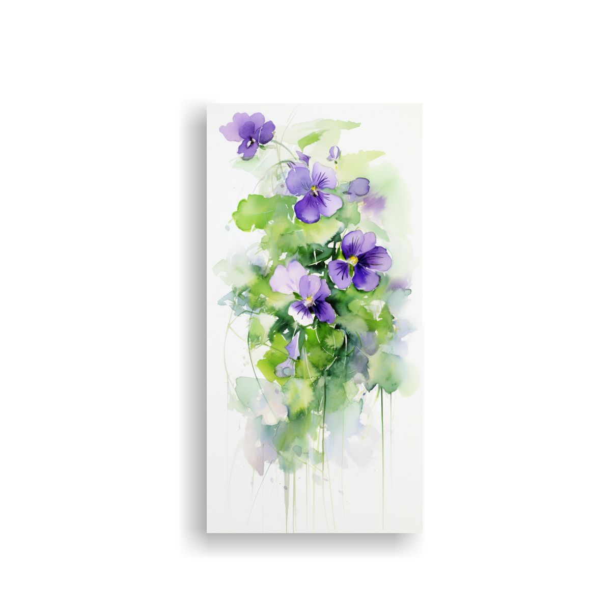GENERICO - Cuadro Abstracto De Violetas Y Colores Verdes De 20x40 Cm