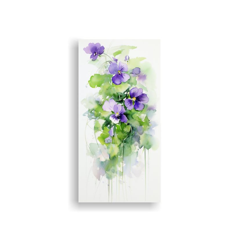 GENERICO - Cuadro Abstracto De Violetas Y Colores Verdes De 20x40 Cm