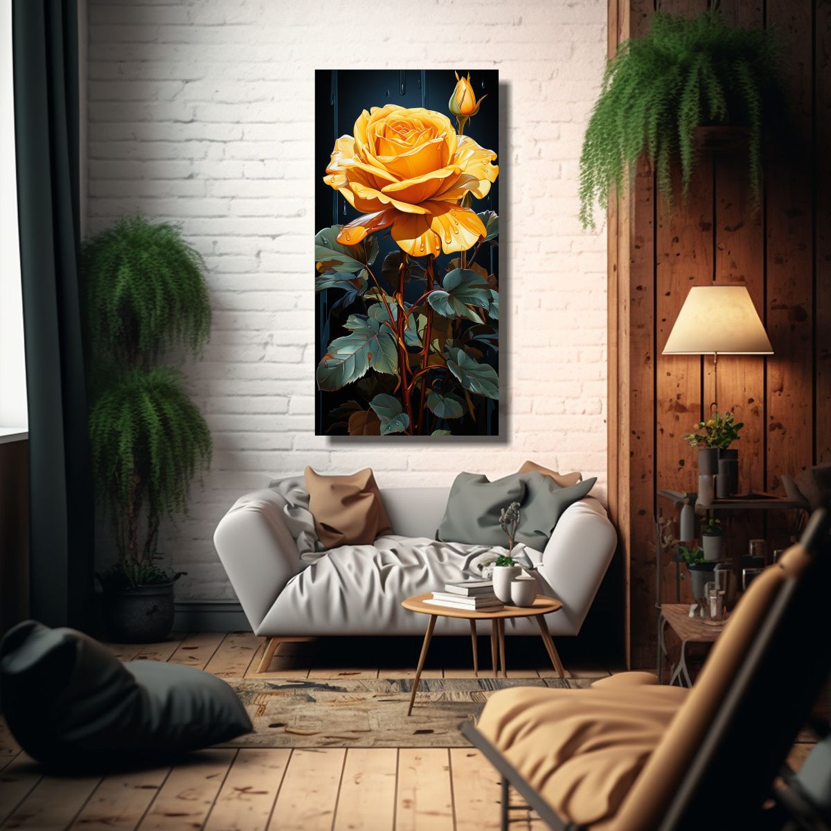 GENERICO - Pintura Decorativa De Una Rosa Amarilla Brillante 50x100 Cm