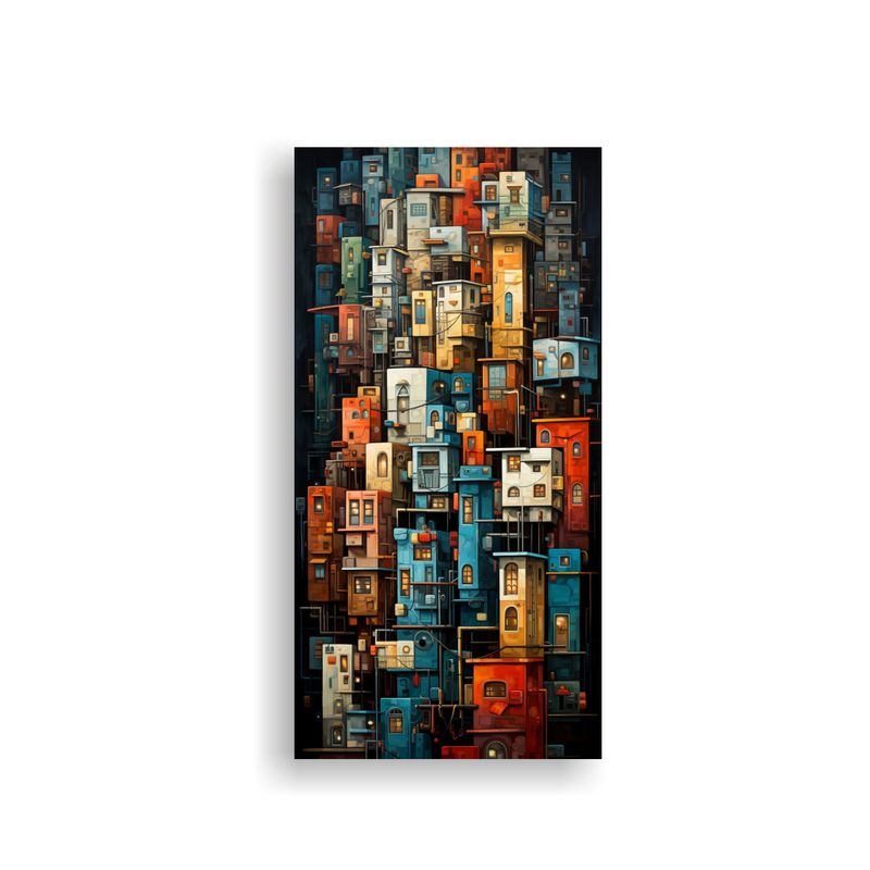 GENERICO - Cuadros Abstractos Combinación Colores Ciudades 70x140 Cm