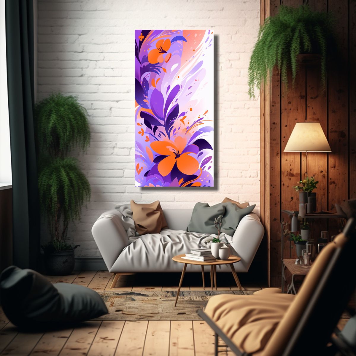 GENERICO - Cuadro Calidos Armonía Morado Y Naranja 40x80 Cm