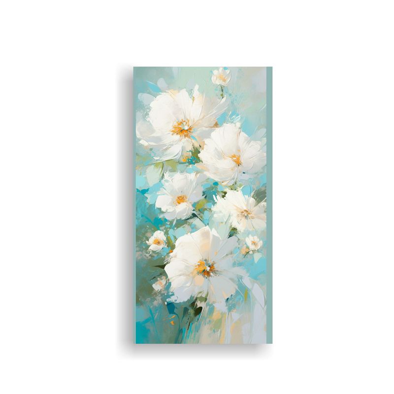 GENERICO - Pintura En Lienzo De Flores Blancas Y Turquesas 20x40 Cm