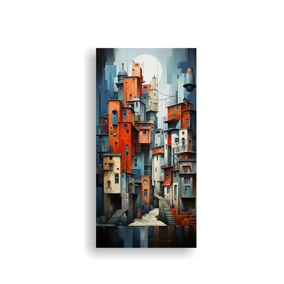 GENERICO - Pintura Cubista Ciudad En Arte Vertical 80x160 Cm