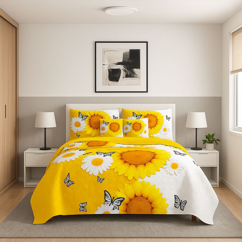 ARMONIA - Quilt 25 plazas estampado girasoles cubre cama king liviano 652