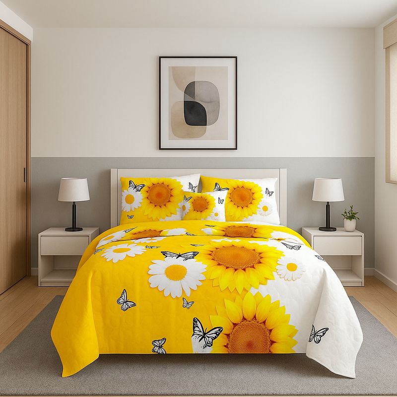 ARMONIA - Cobertor king 25 plazas girasol quilt reversible floral suave 652