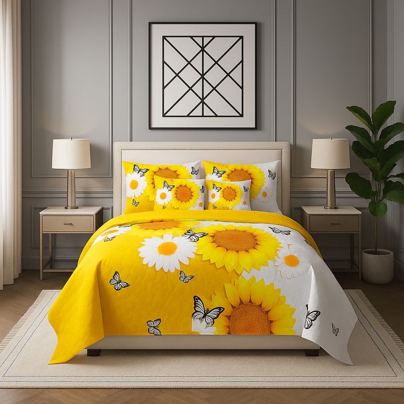 ARMONIA - Juego quilt girasol 25 plz cubrecama king doble faz confort 652