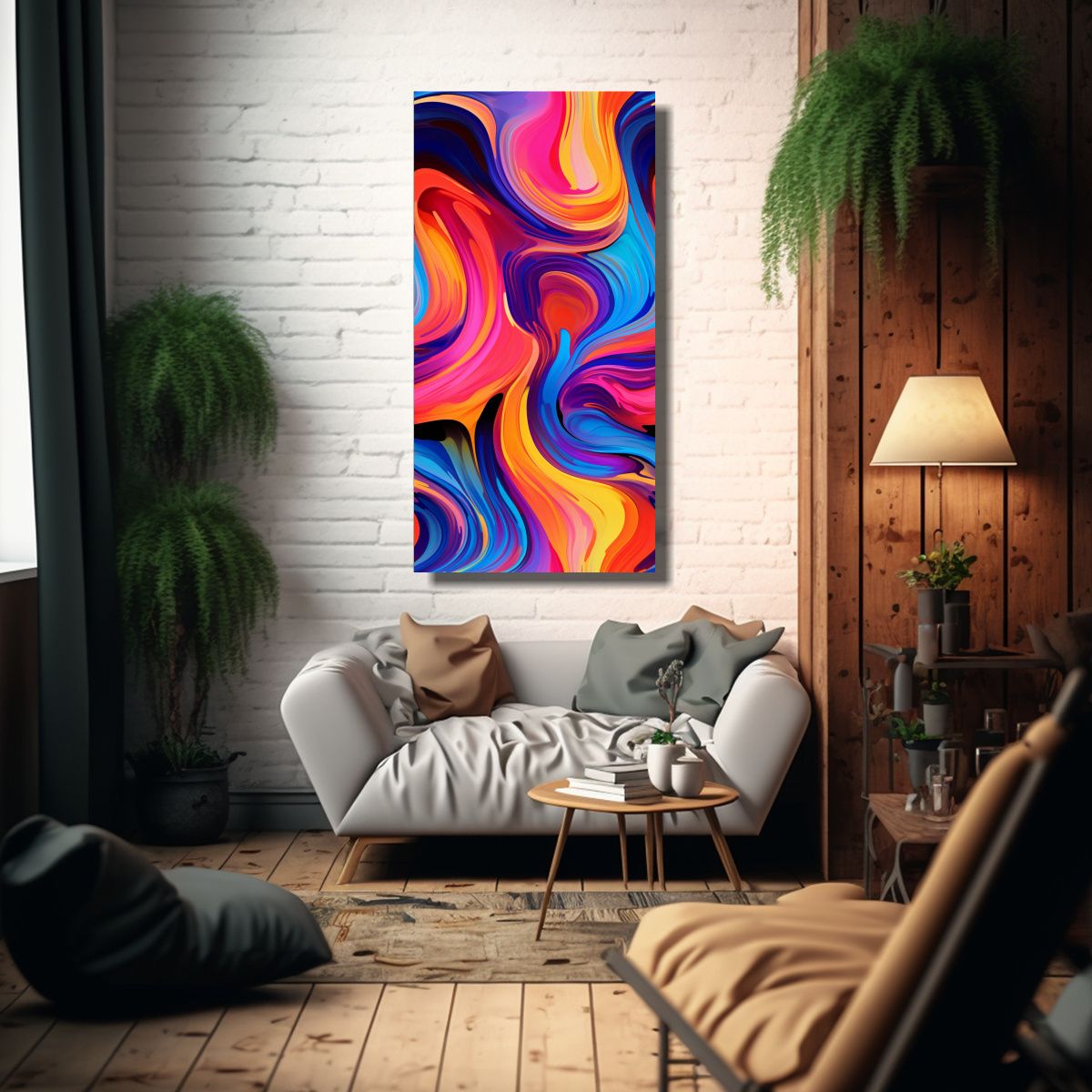 GENERICO - Pintura Abstracta De Ola Marina Con Derrame De 60x120 Cm