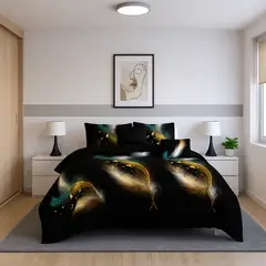 ARMONIA - Quilt 25 plazas estampado plumas doradas cubre cama king liviano 657