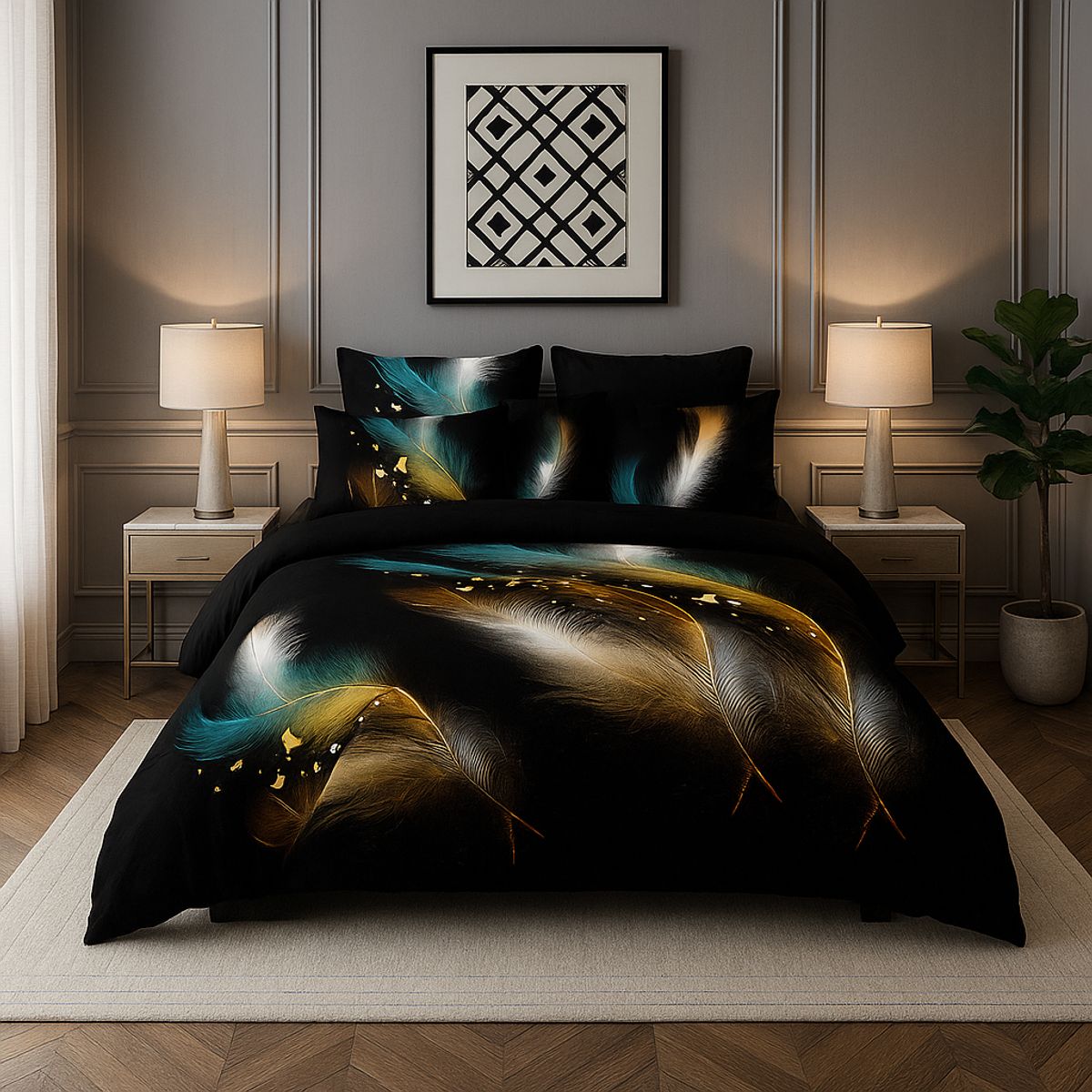 ARMONIA - Cubrecama king 25 plazas plumas doradas microfibra ligera 657