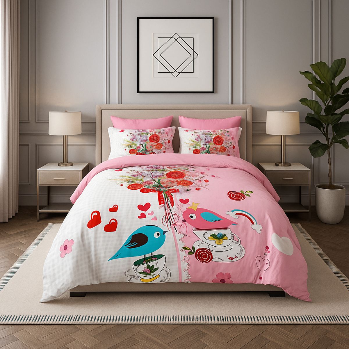 ARMONIA - Cubrecama liviano Birds Pin 15 plz quilt + funda 50x70 suave 604