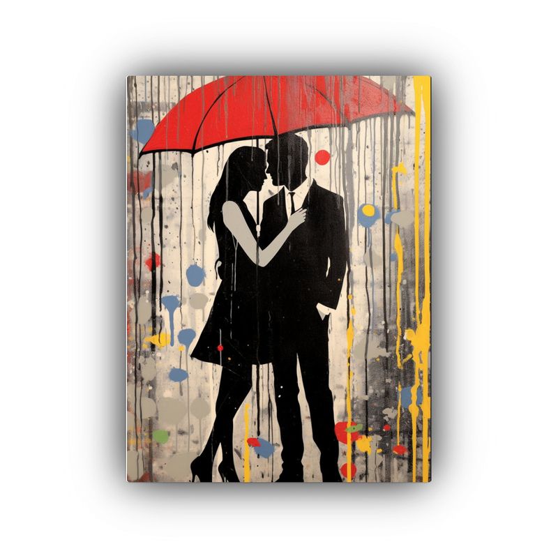 GENERICO - Pareja En La Lluvia Por Loui Jover Enfoque 80x120 Cm