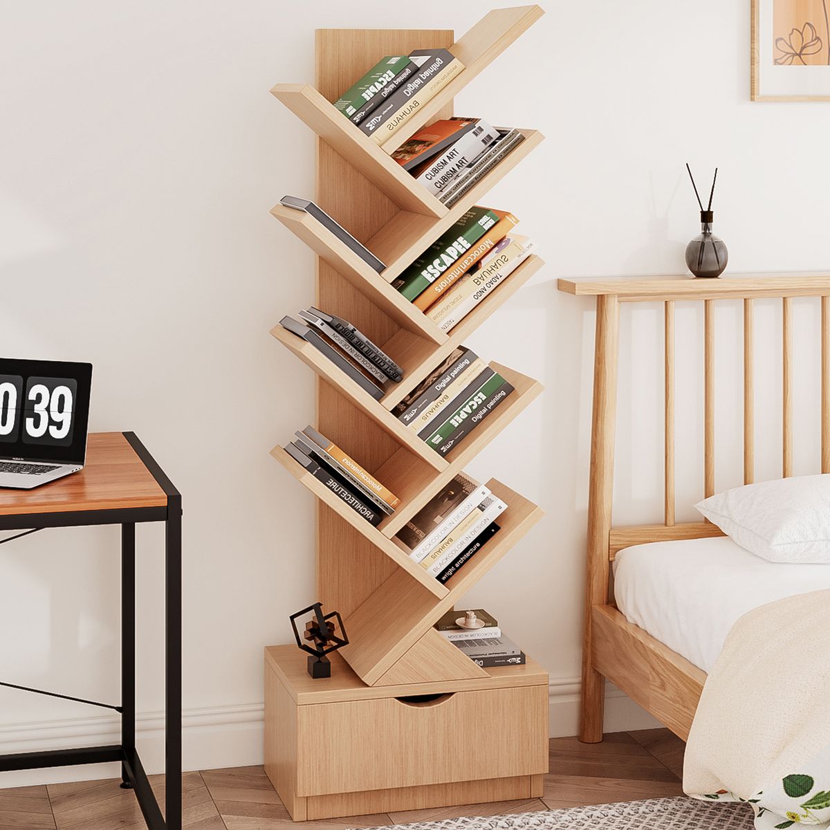 ROHE - Biblioteca Librero De Arbol Organizador De Libros 118 x 37 x 20cm