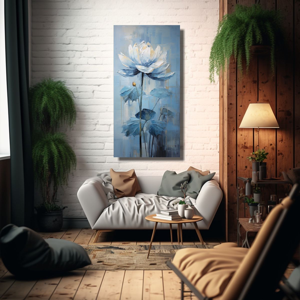 GENERICO - Cuadro Impreso Modernidad Lienzo Azul Loto Estilo 20x40 Cm.