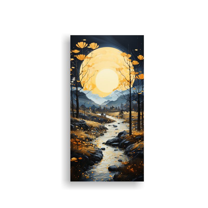 GENERICO - Pintura En Bastidor De Montaña Con Luna Colores 70x140 Cm