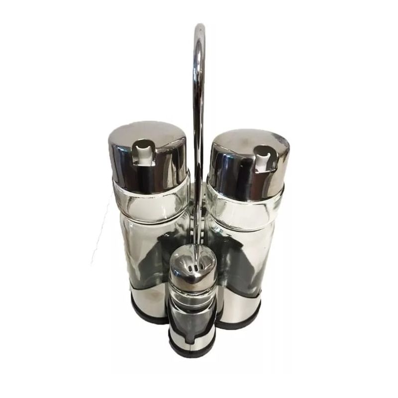 GENERICO - Set X4 Aceitero Vinagrero Salero Pimentero Base Acero