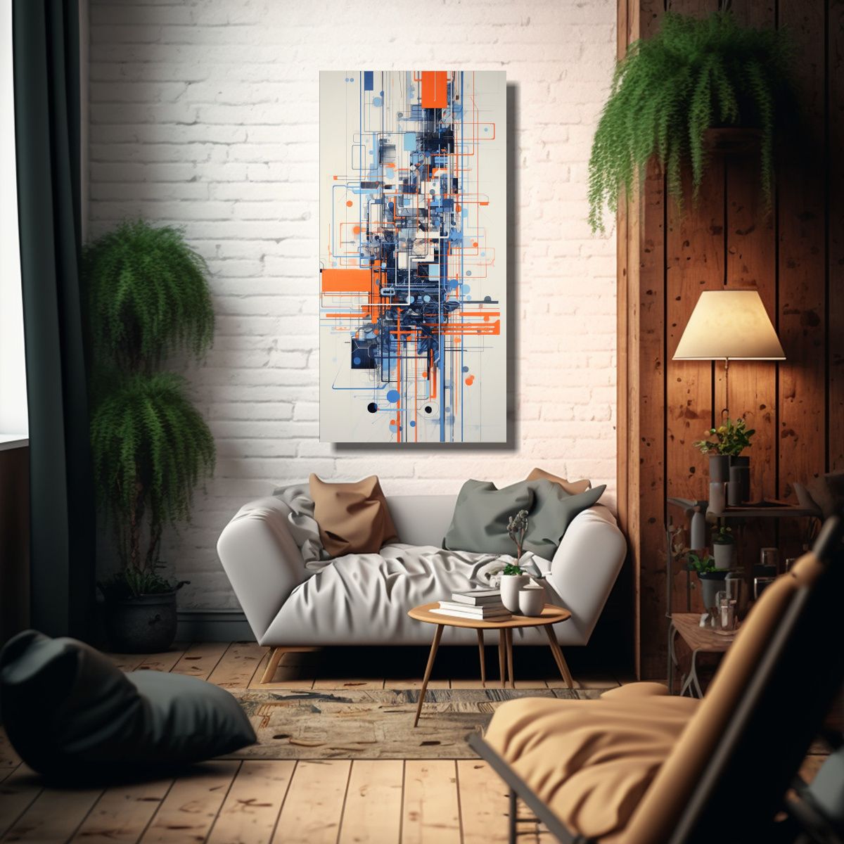 GENERICO - Tela En Bastidor Líneas Simétricas Naranja E 60x120 Cm