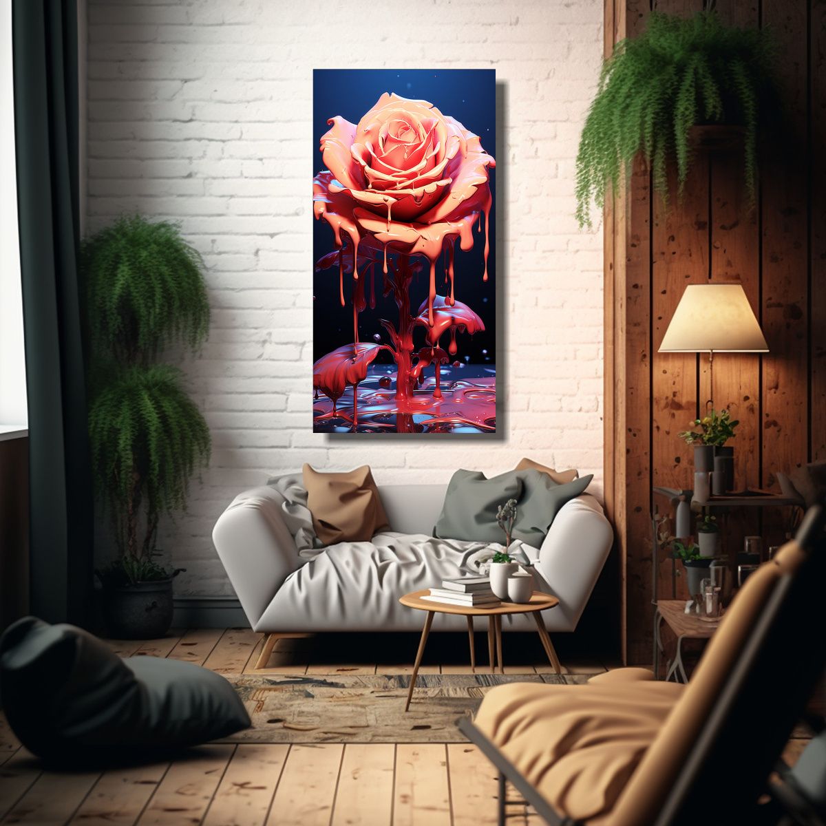 GENERICO - Cuadro Lienzo Moderno Rosa Derritiéndose Estilo 40x80 Cm