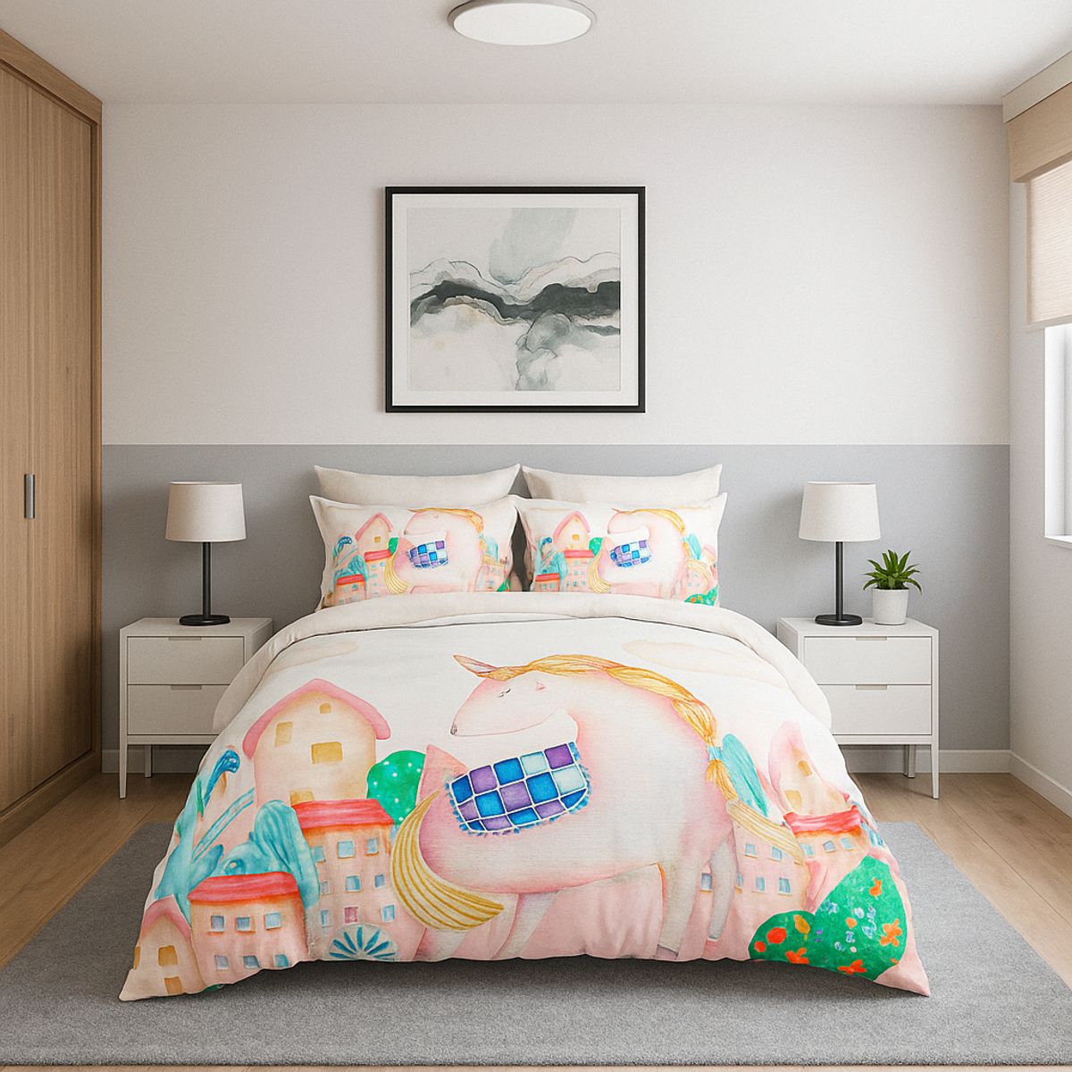 ARMONIA - Set cubrecama liviano Pony Art 15 plazas + funda 50x70 verano 600