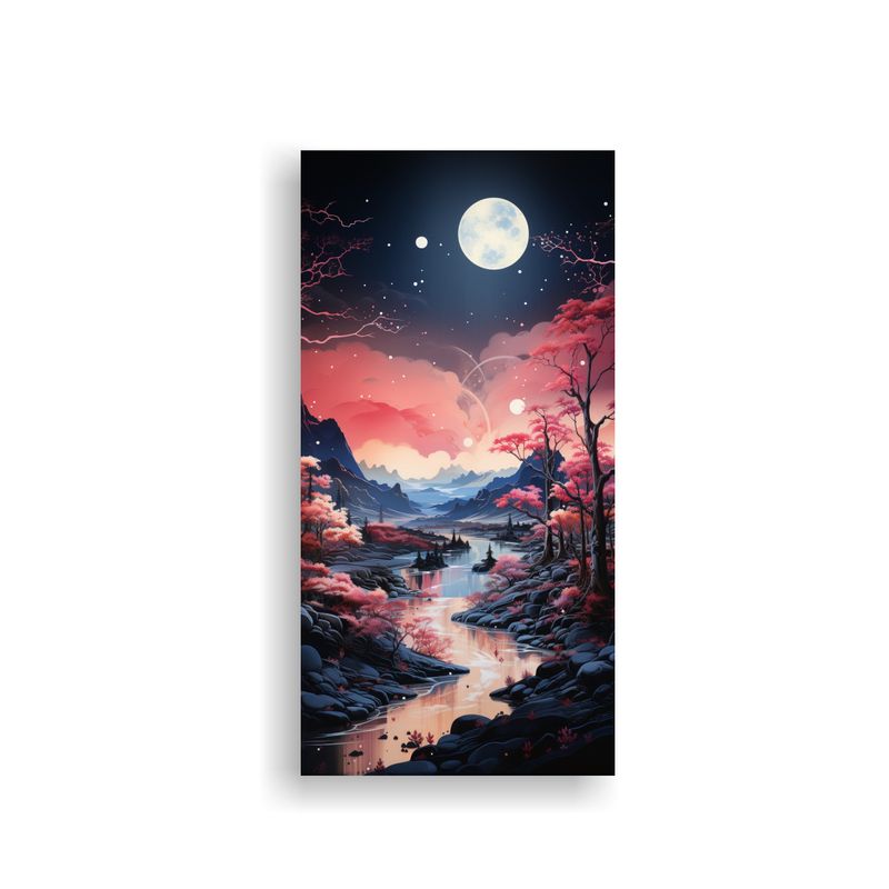 GENERICO - Pintura Luna Montañas Canva Hermoso Calma Arte 20x40 Cm