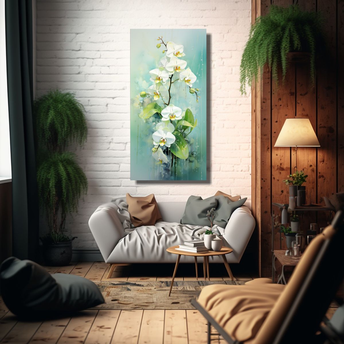 GENERICO - Pintura Abstracta Acuarela Orquídeas Verdes 40x80 Cm