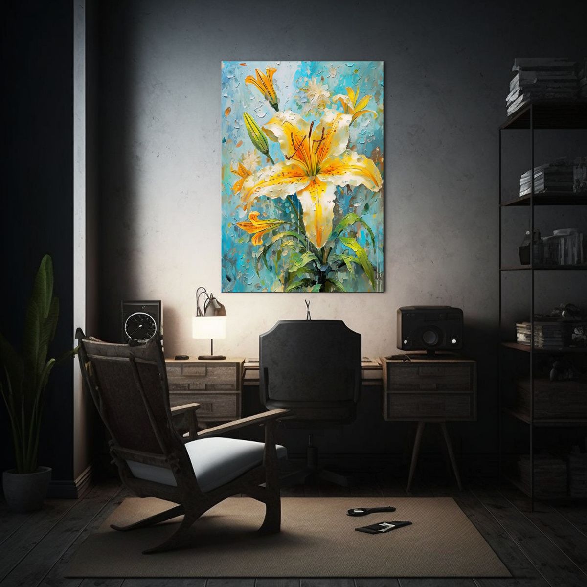 GENERICO - Cuadro Moderno Armonía Colores Lirio Amarillo 80x120 Cm