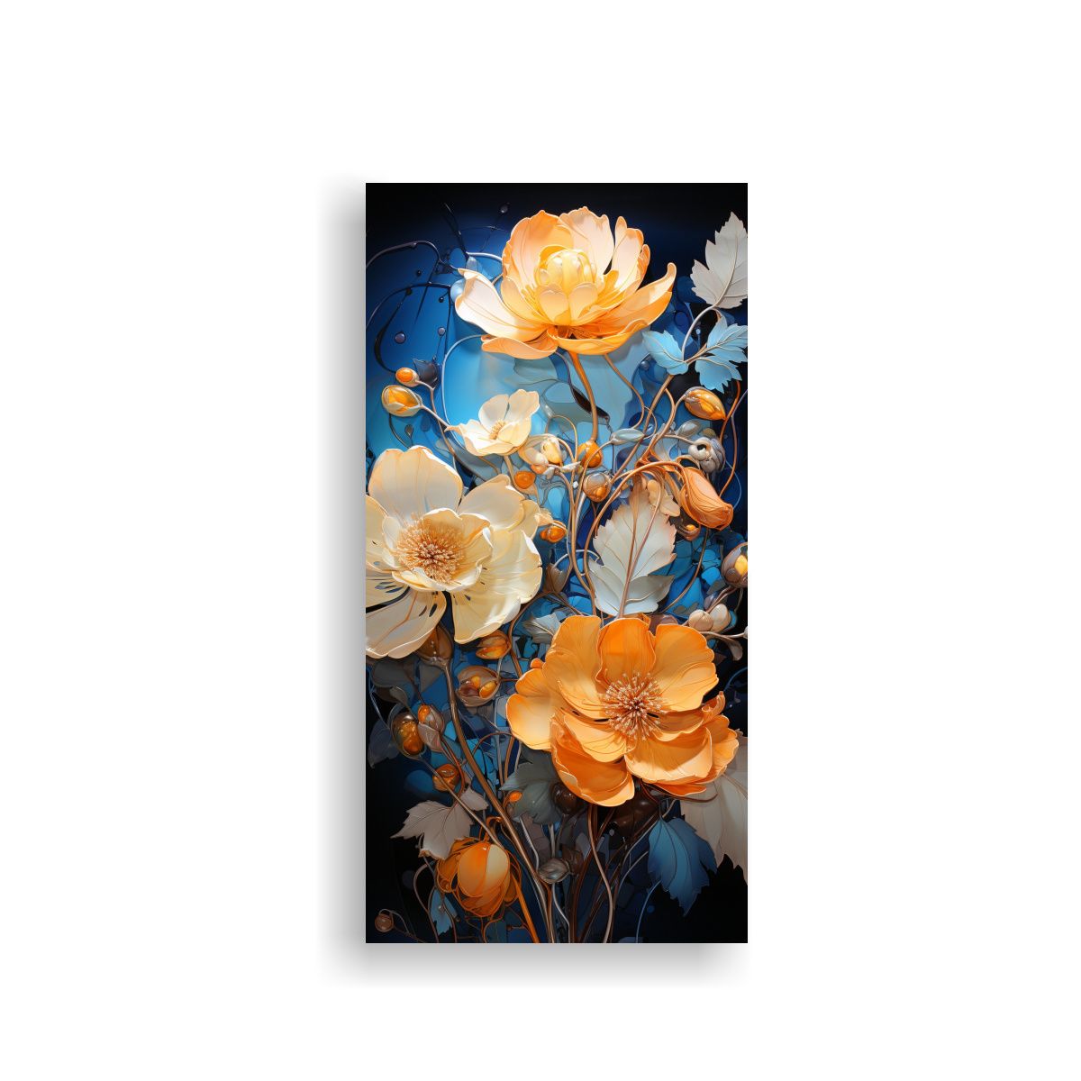 GENERICO - Cuadro Acuarela Flor Azul Y Amarilla Detalles 60x120 Cm