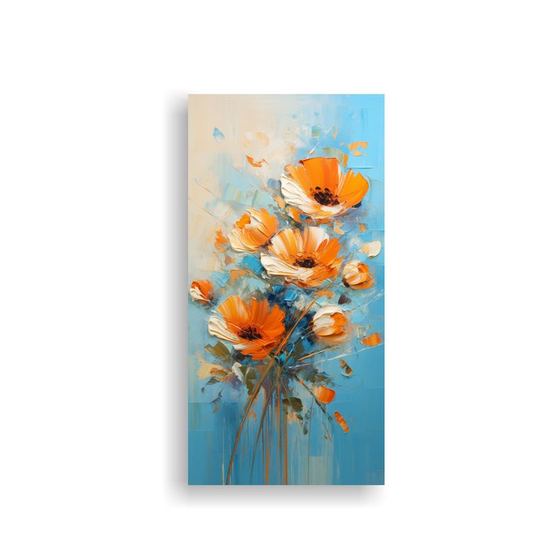 GENERICO - Cuadro De Flores En Tonos Naranja Y Azul Para 20x40 Cm