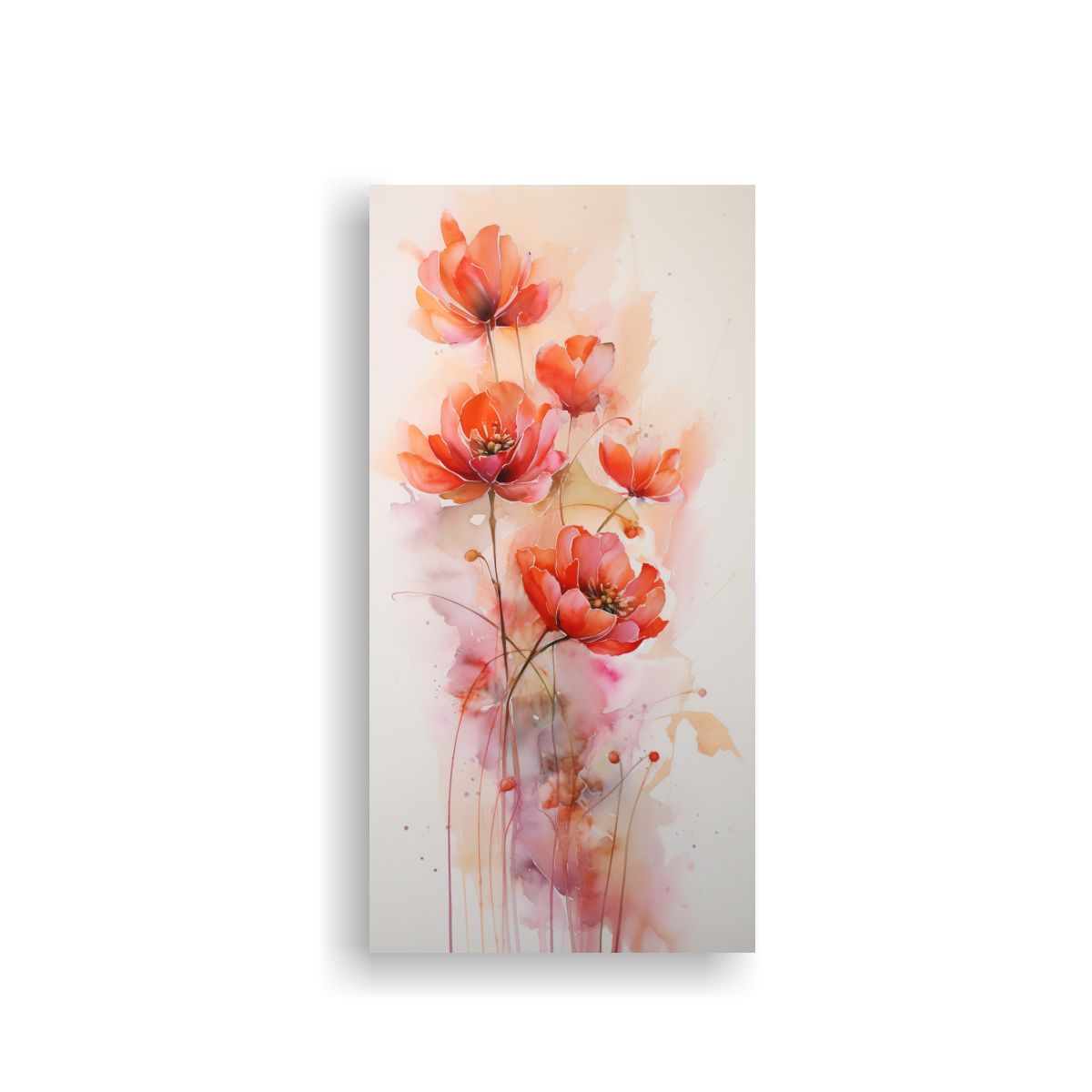 GENERICO - Cuadro Abstracto Con Flores Acuarelas De Lienzo 20x40 Cm.