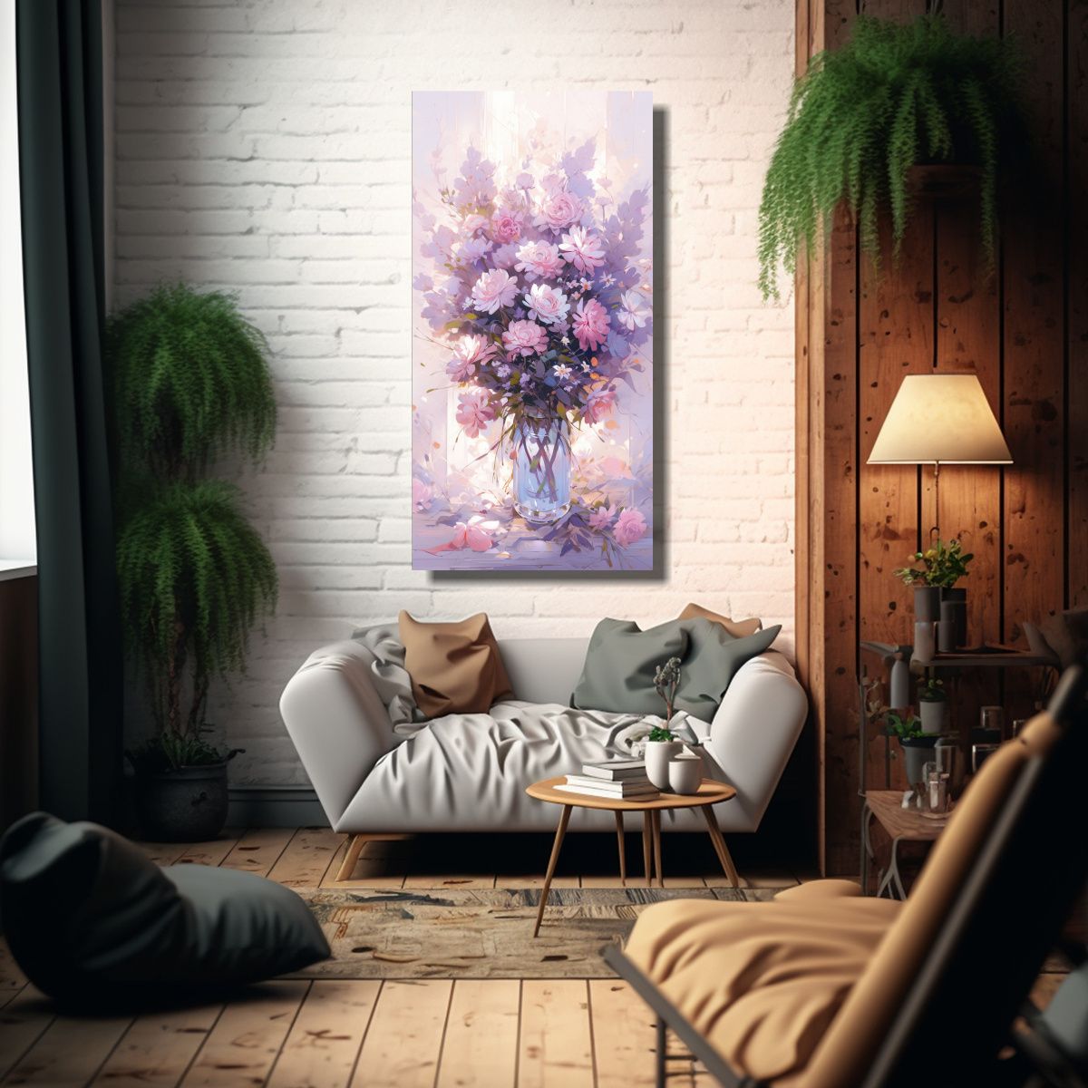 GENERICO - Pintura En Bastidor Estilo Galería Floral 50x100 Cm