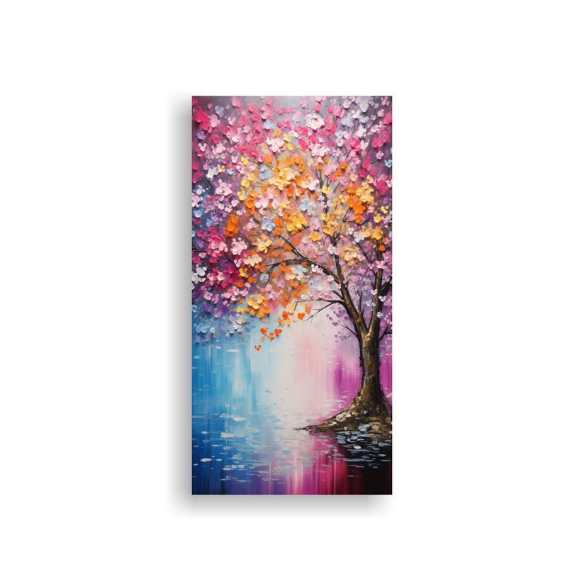 GENERICO - Pintura Acuarela Lineales Cerezos En Colores 50x100 Cm