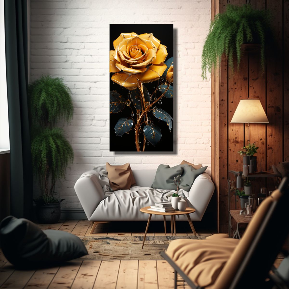 GENERICO - Cuadro Hermoso Living De Una Rosa Amarilla 50x100 Cm