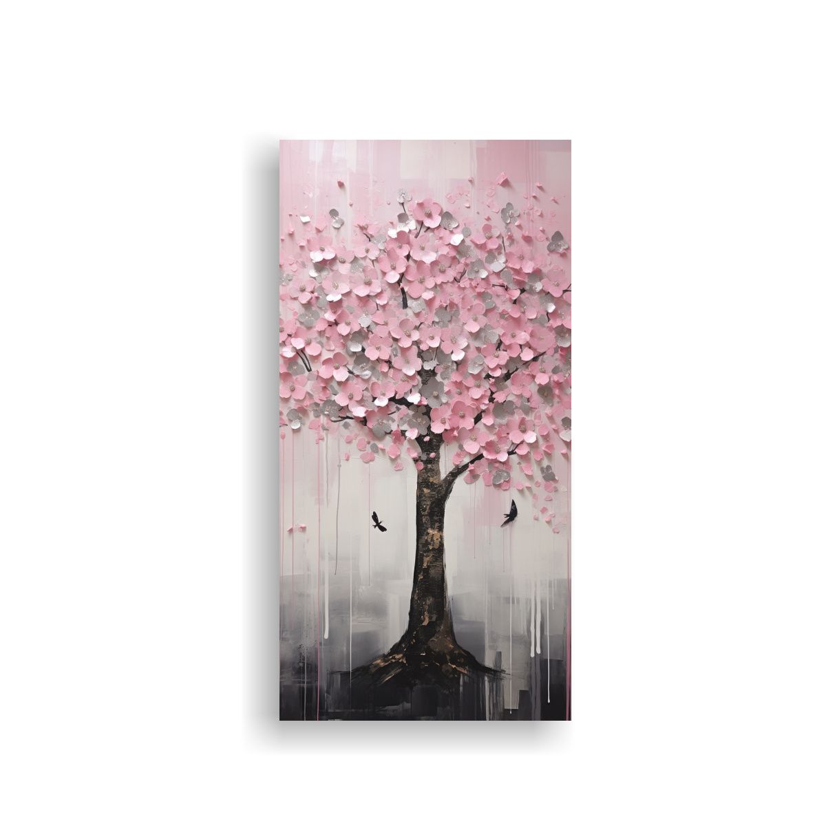 GENERICO - Pintura Decorativa Árbol En Tono Rosa Y Plateado 80x160 Cm