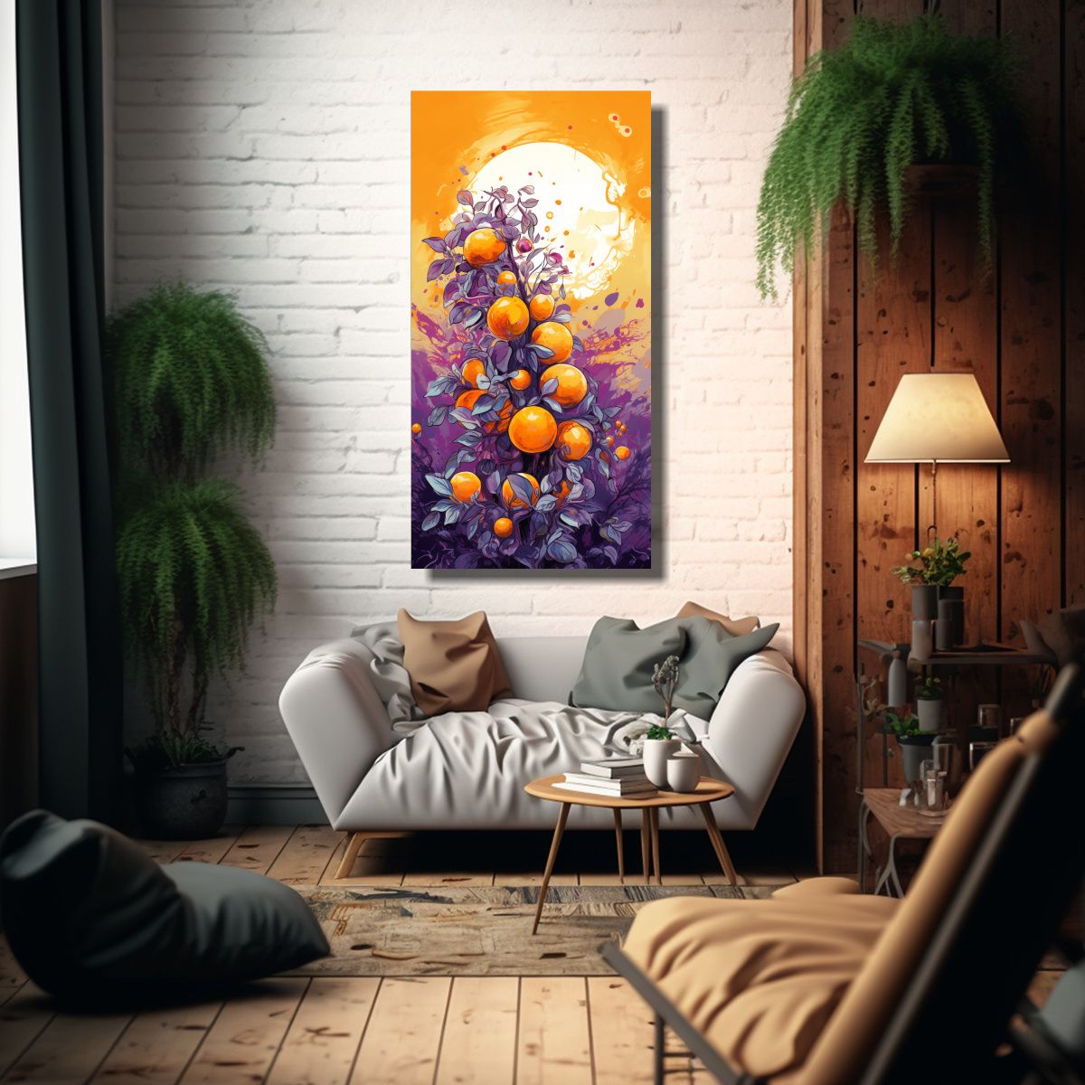 GENERICO - Paisaje Frutal En Tonos Púrpura Y Naranja Con 60x120 Cm
