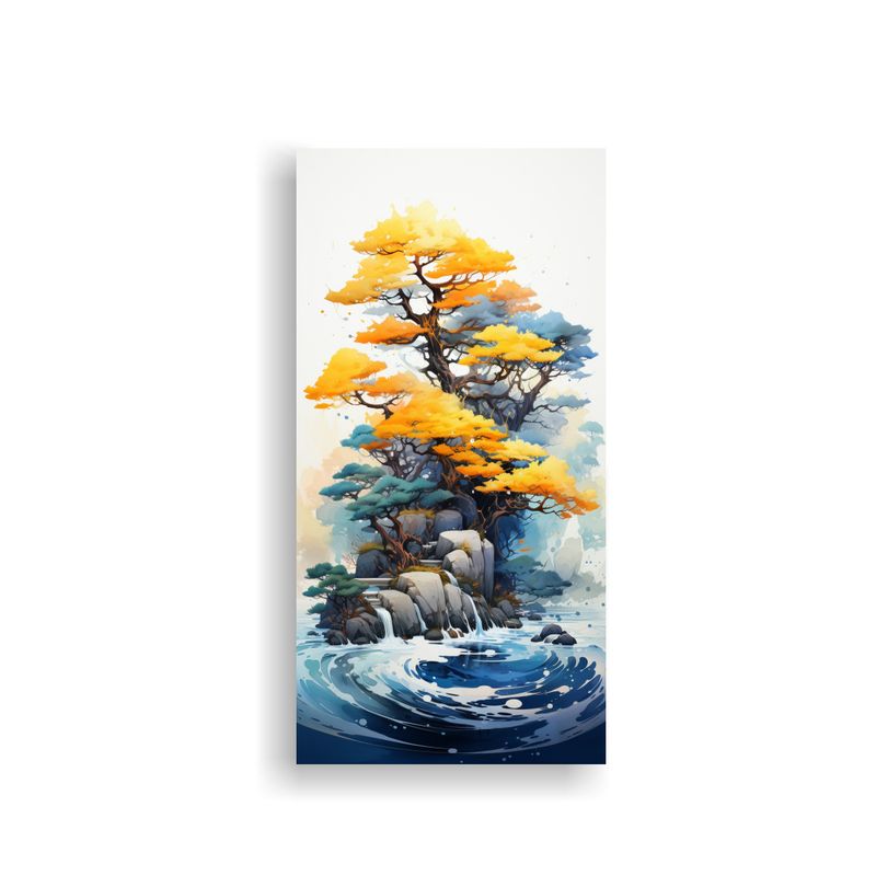 GENERICO - Cuadro De Madera Inspiración Bonsái Amarillo Y 50x100 Cm