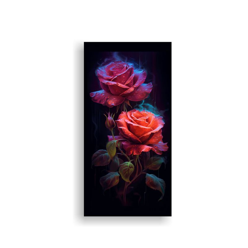 GENERICO - Pintura Decorativa Vintage De Dos Rosas Rojas 80x160 Cm