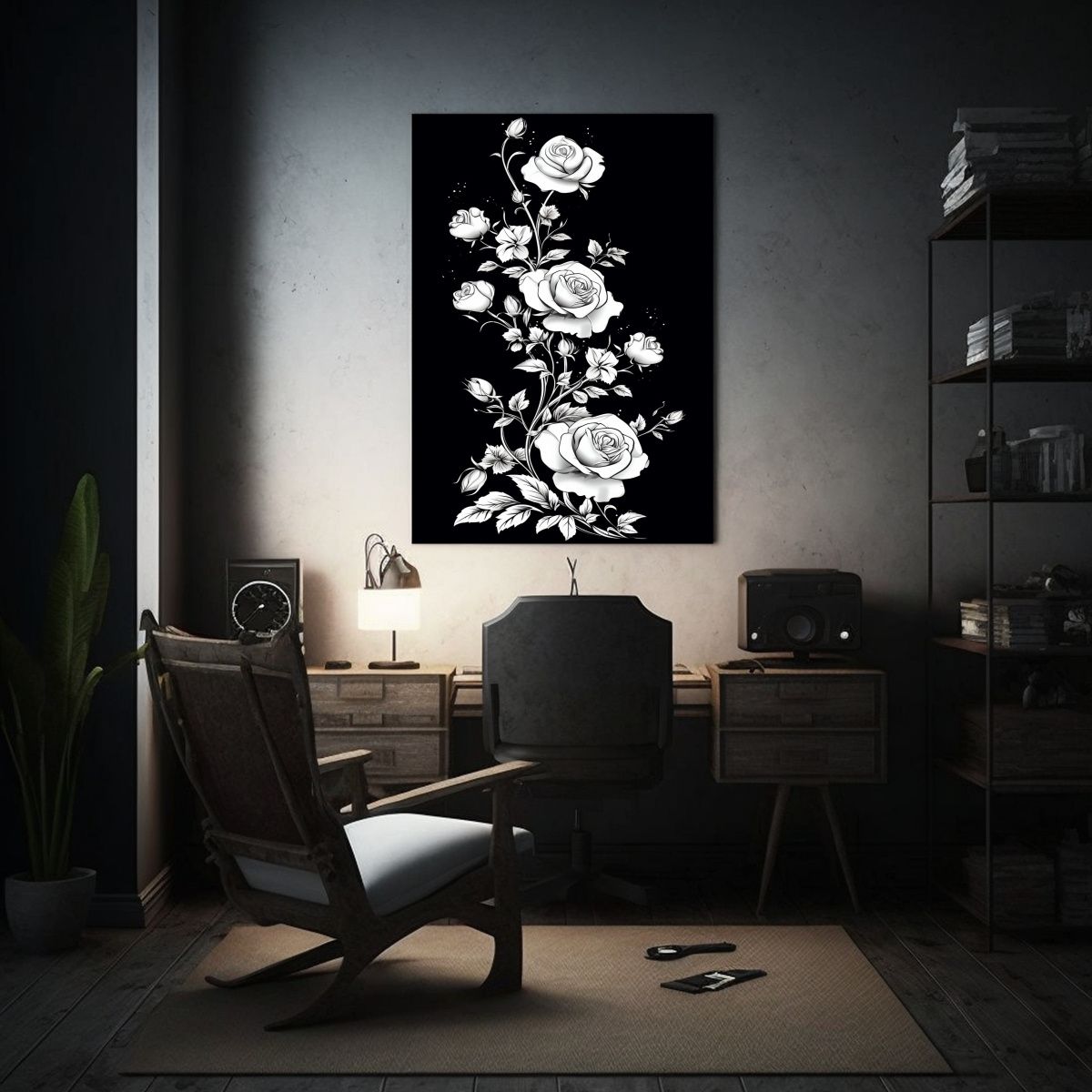 GENERICO - Pintura Decorativa De Rosas Blancas Simples En 80x120 Cm